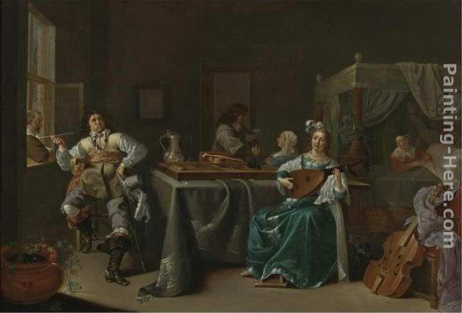 Jacob Duck A Merry Company in an Interior